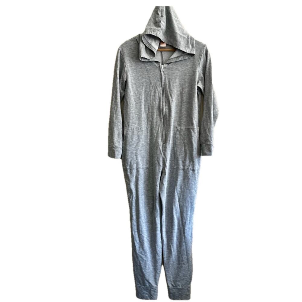 SMASH‎ +TESS size Medium JILLY Jogger Romper Gray Hooded Sweat Onesie Pockets
